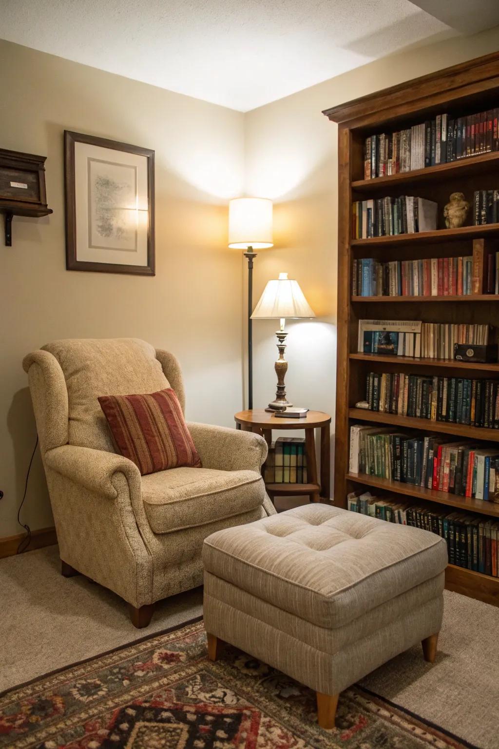 Furniture arrangement shaping distinct, snug zones.