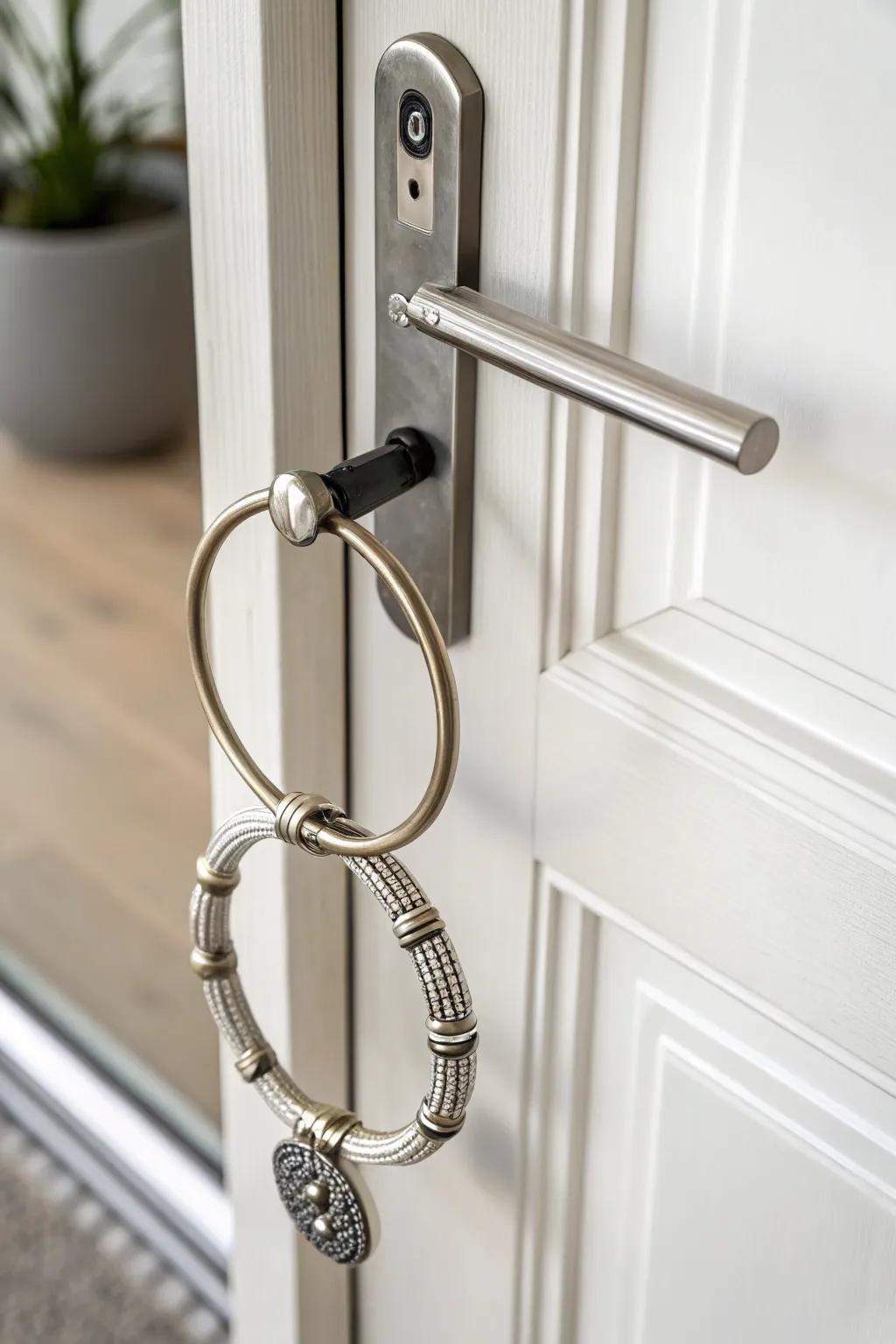 A minimalist ferrous ring door hanger for a touch of modern elegance.