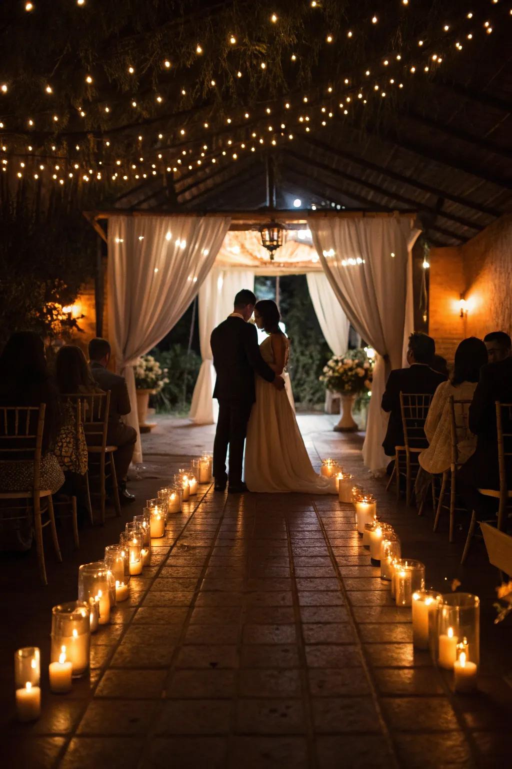 A romantic candle-kissed ceremony setting the perfect mood.