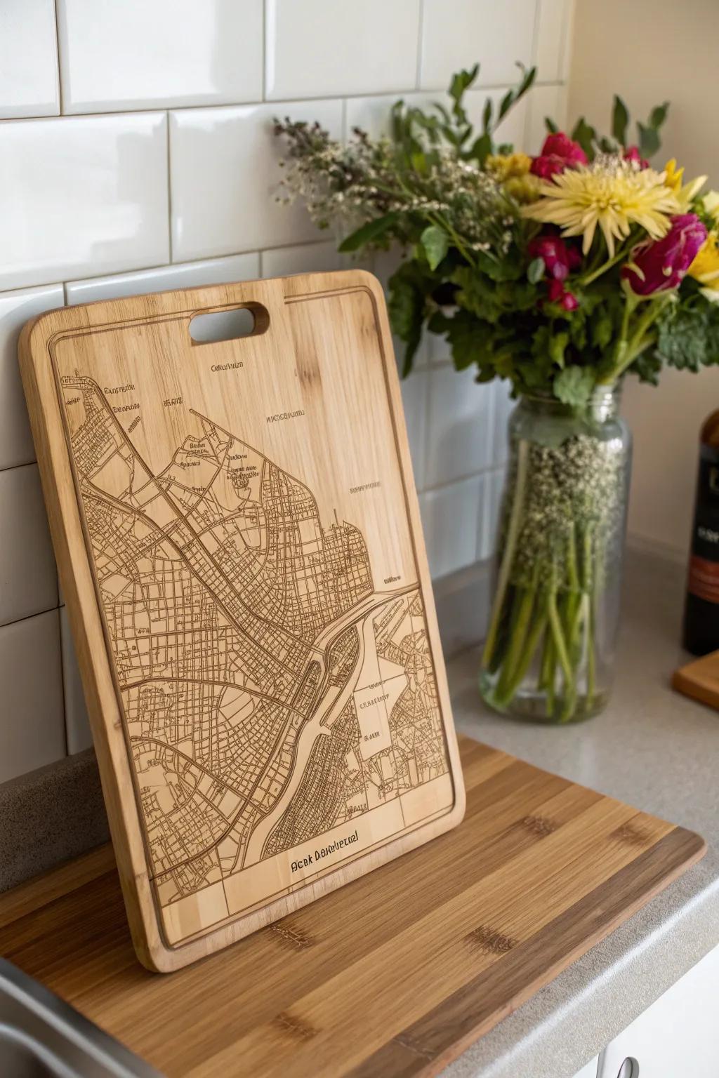 Map boards offer a geographical inflection to kitchen décor.