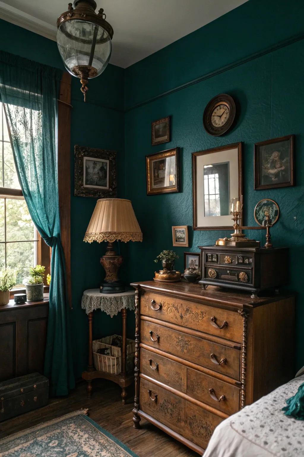 Retro decor adds character and charm to teal.