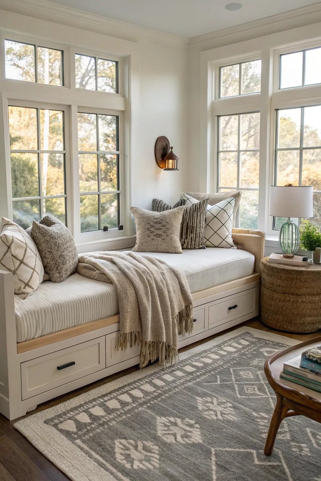 Built-in daybeds afford a smooth and sumptuous quality.