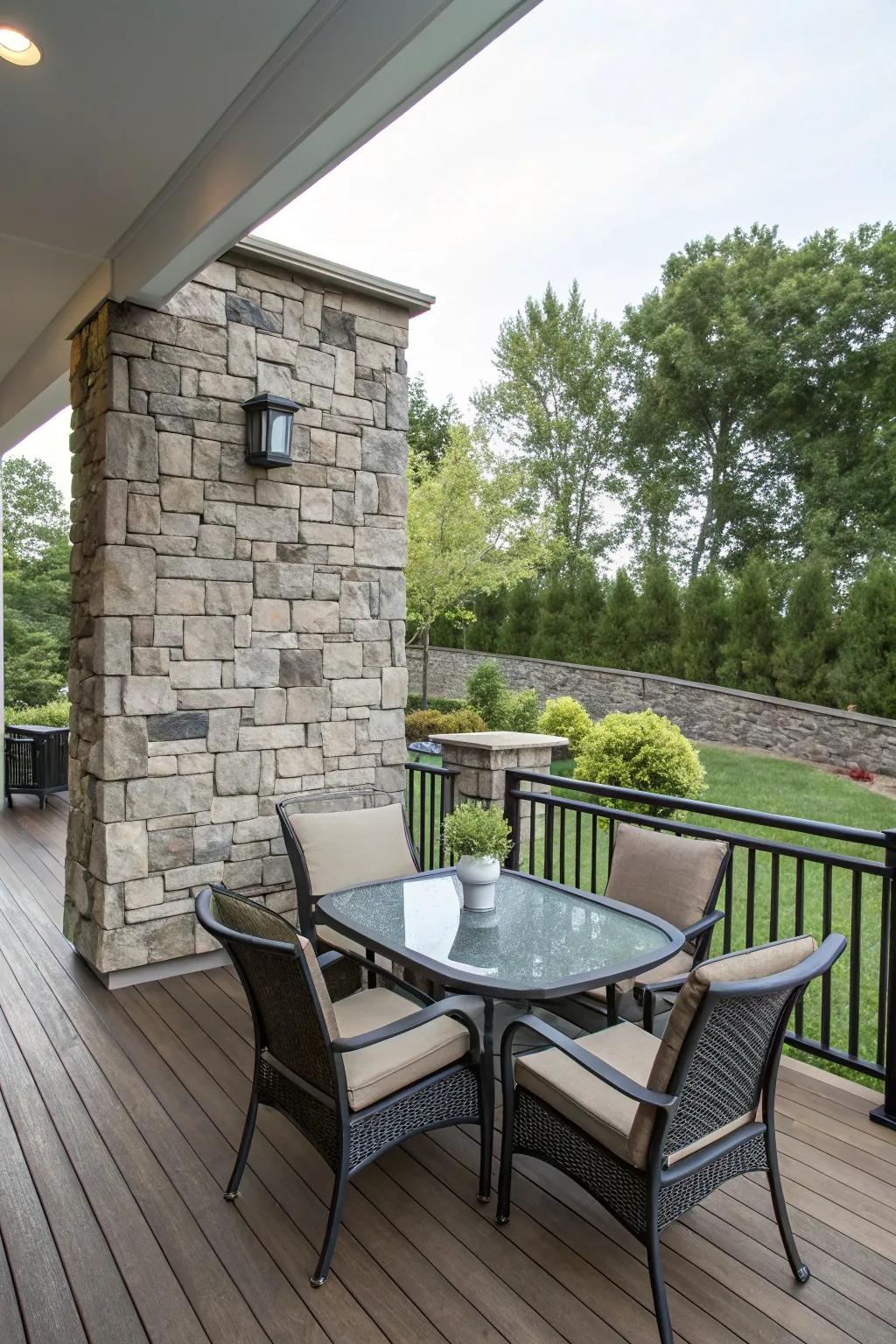 A stone wall proffers durability and a design declaration.