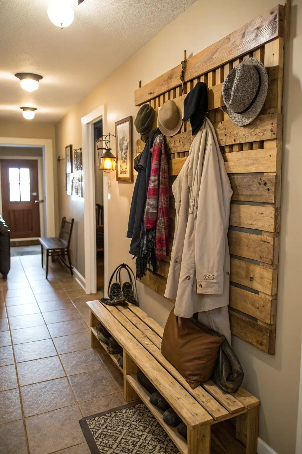Maintain a tidy entryway with a practical platform garment rack.