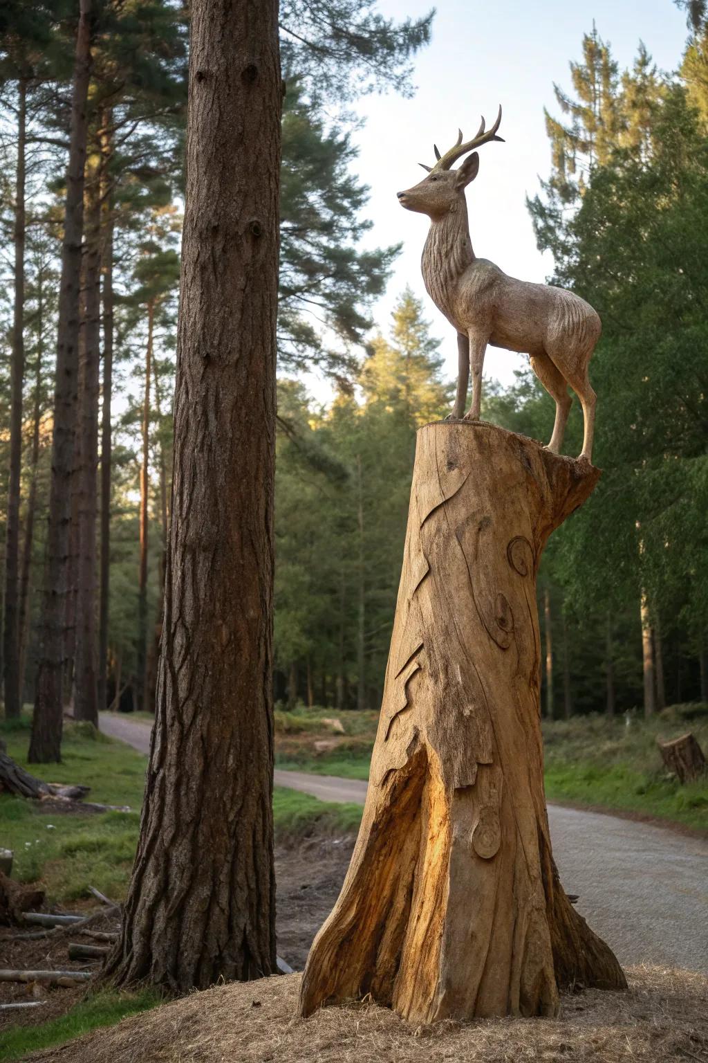 Showcase your inventiveness with a carved tree stump sculpture.