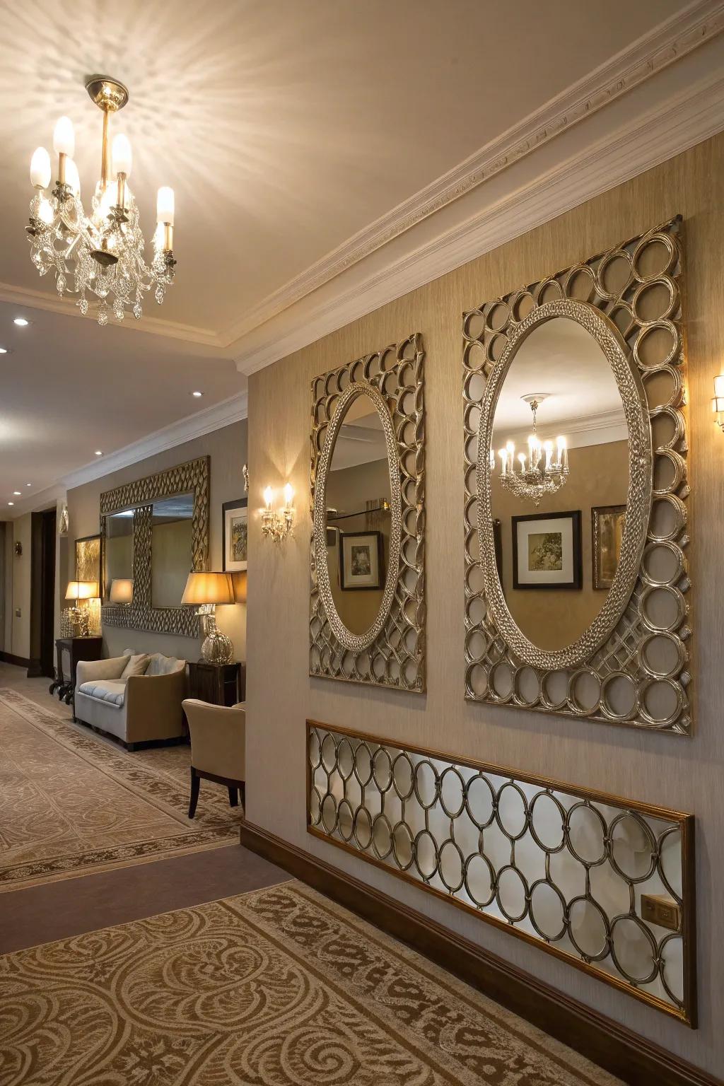 Ornamental mirrors cleverly conceal imperfections while contributing style.