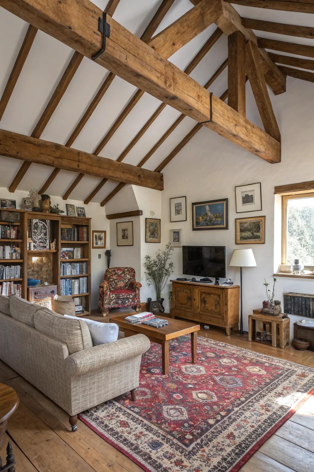 Eclectic beam designs add a personal touch to any space.