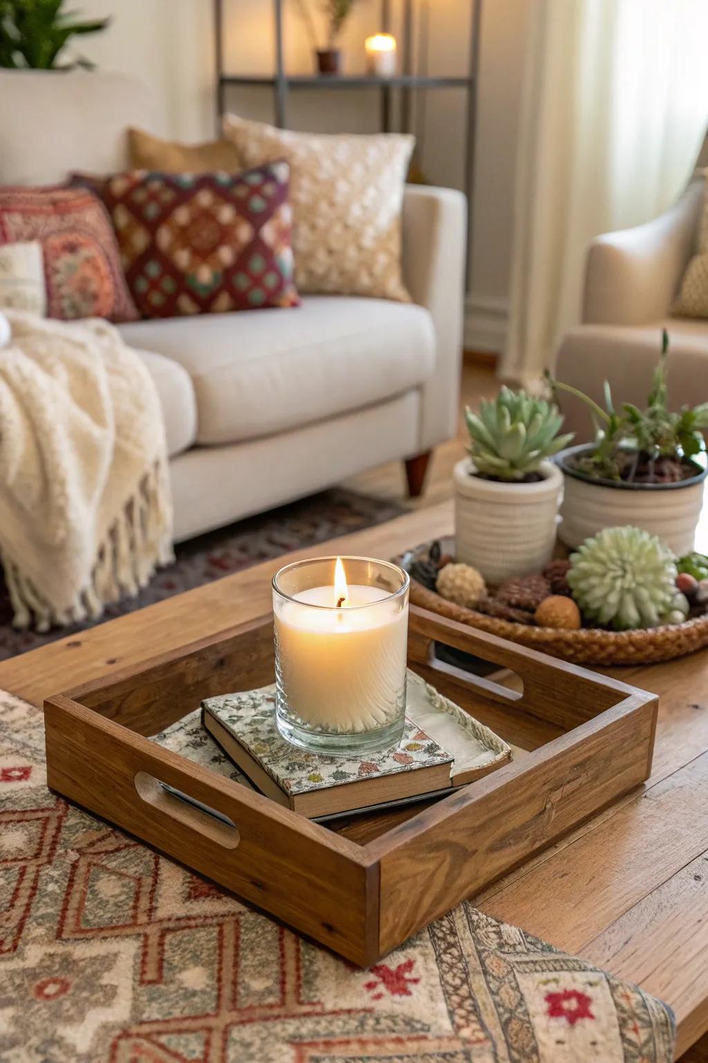 Scented atmosphere using aromatic elements on a board.