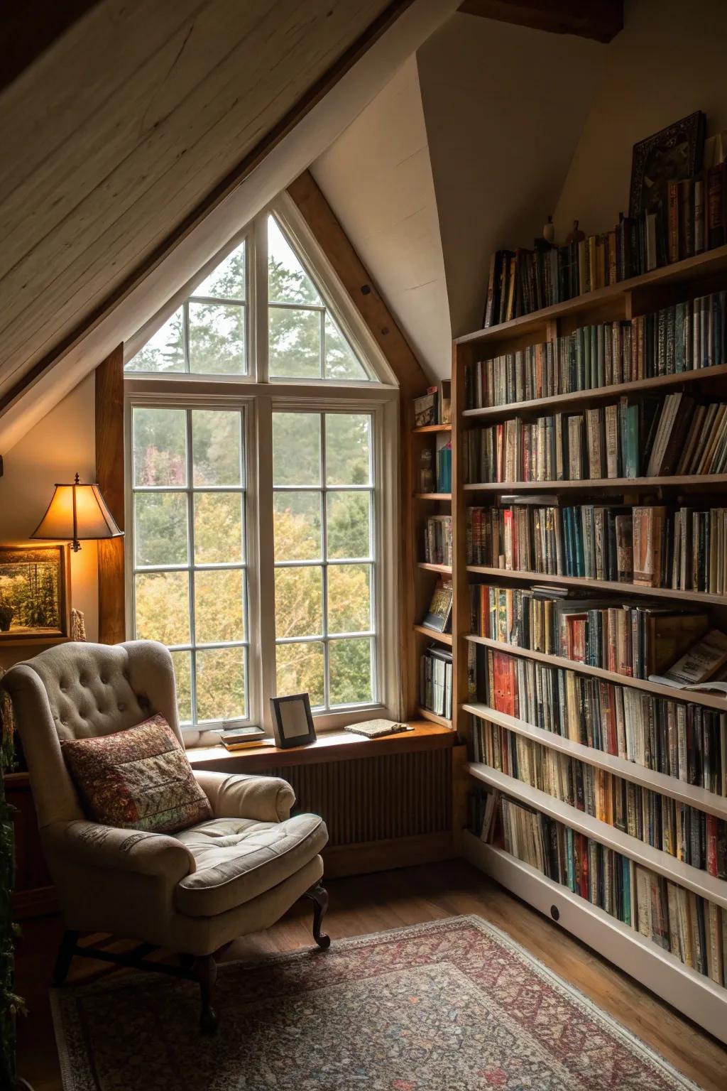 A dormer library for endless literary adventures.