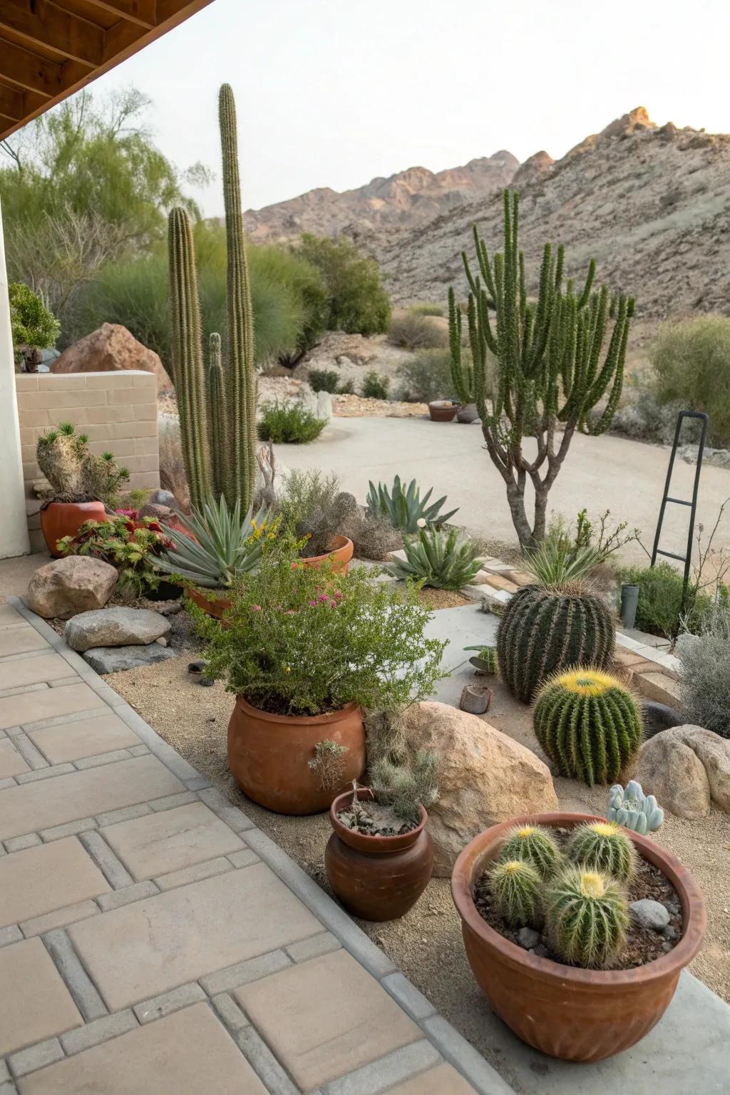 Potted plants are flexible and easy to use in desert landscaping.