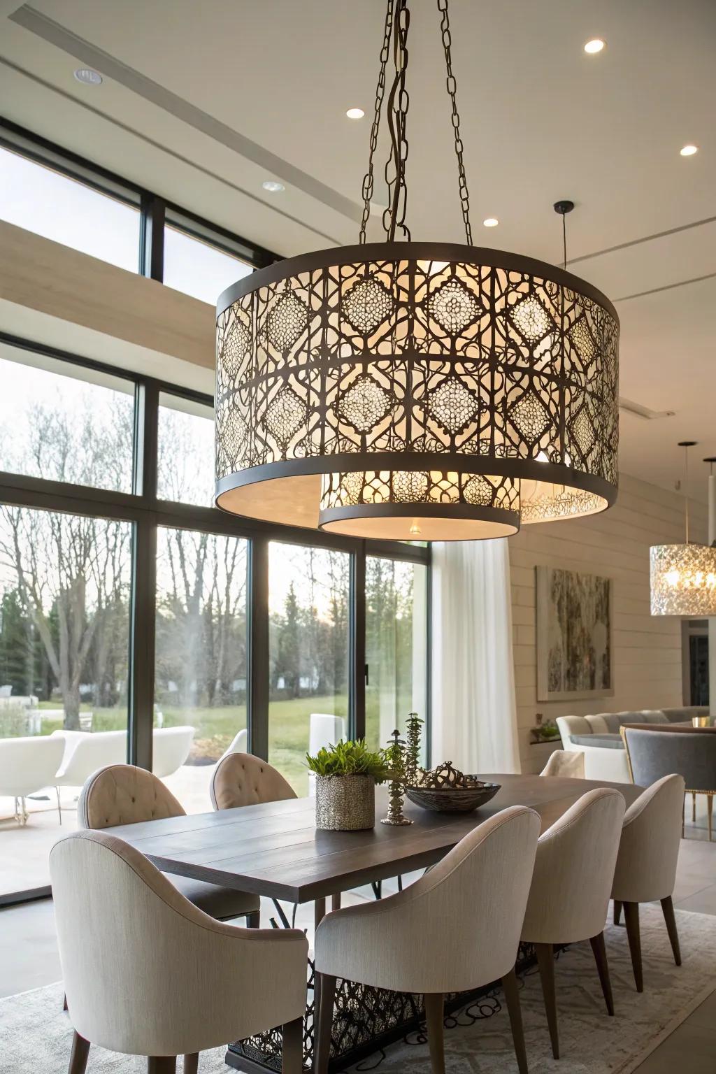 Introduce symmetry with a geometric chandelier.