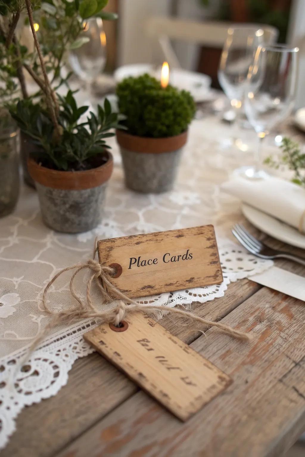 Vintage tags infuse a sense of nostalgic charm into your table décor.
