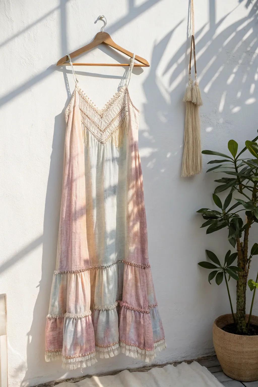 Embrace your singular aesthetic with this captivating tie-dye dress, a flawless amalgamation of boho charm and minimalist refinement.