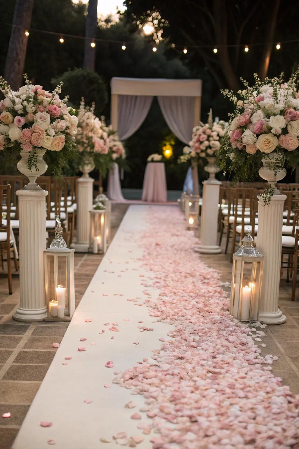 Romantic soft blush path decor.