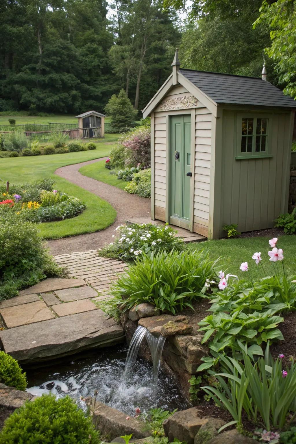 A water feature incorporates tranquility and charm.