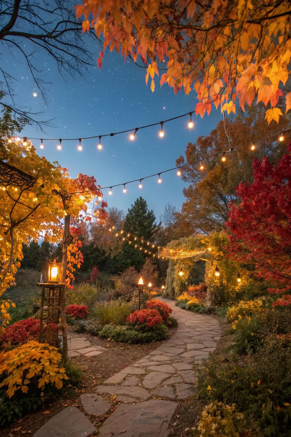 Outdoor illumination appends evening magic.