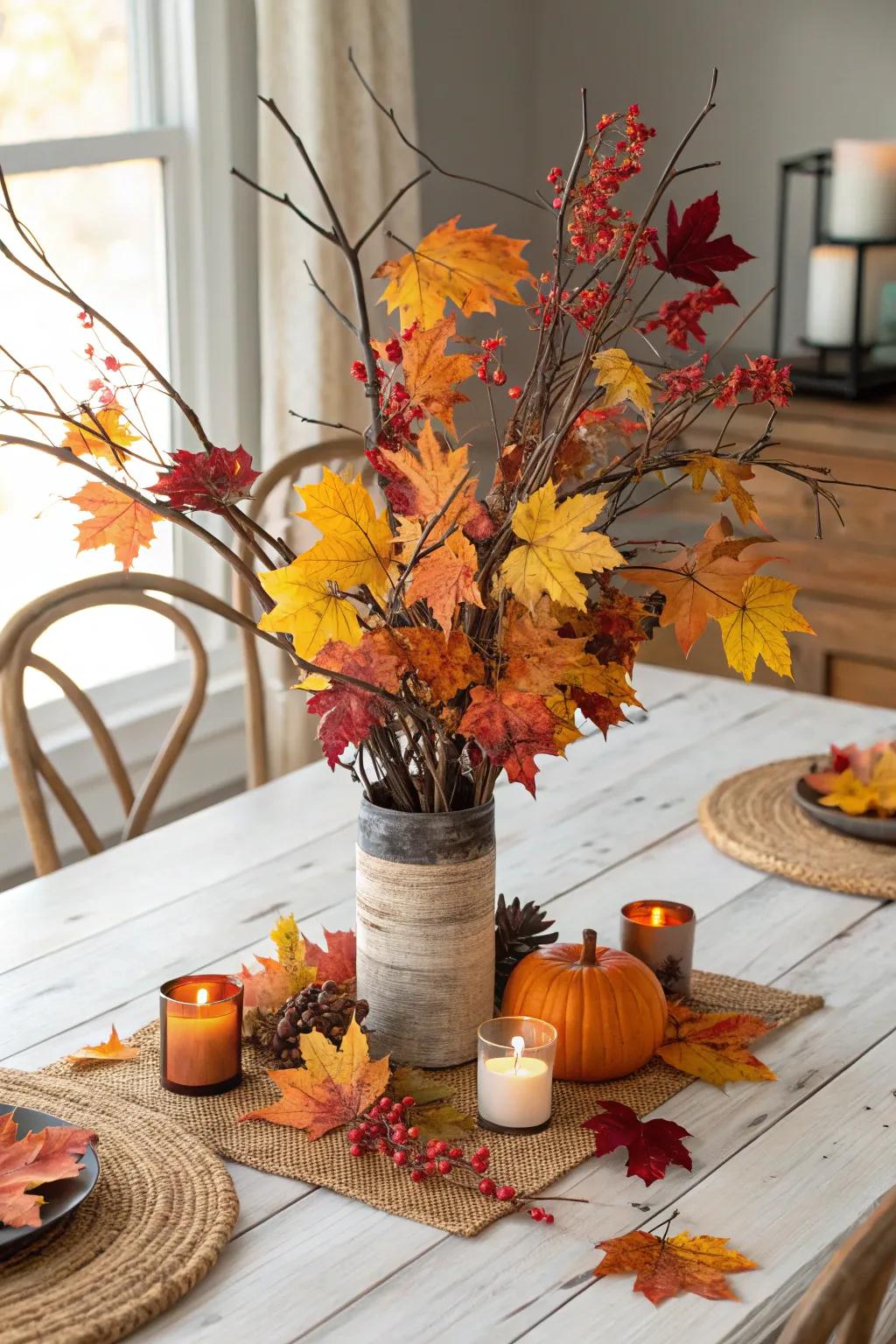 Natural elements craft a straightforward yet stunning fall centerpiece.