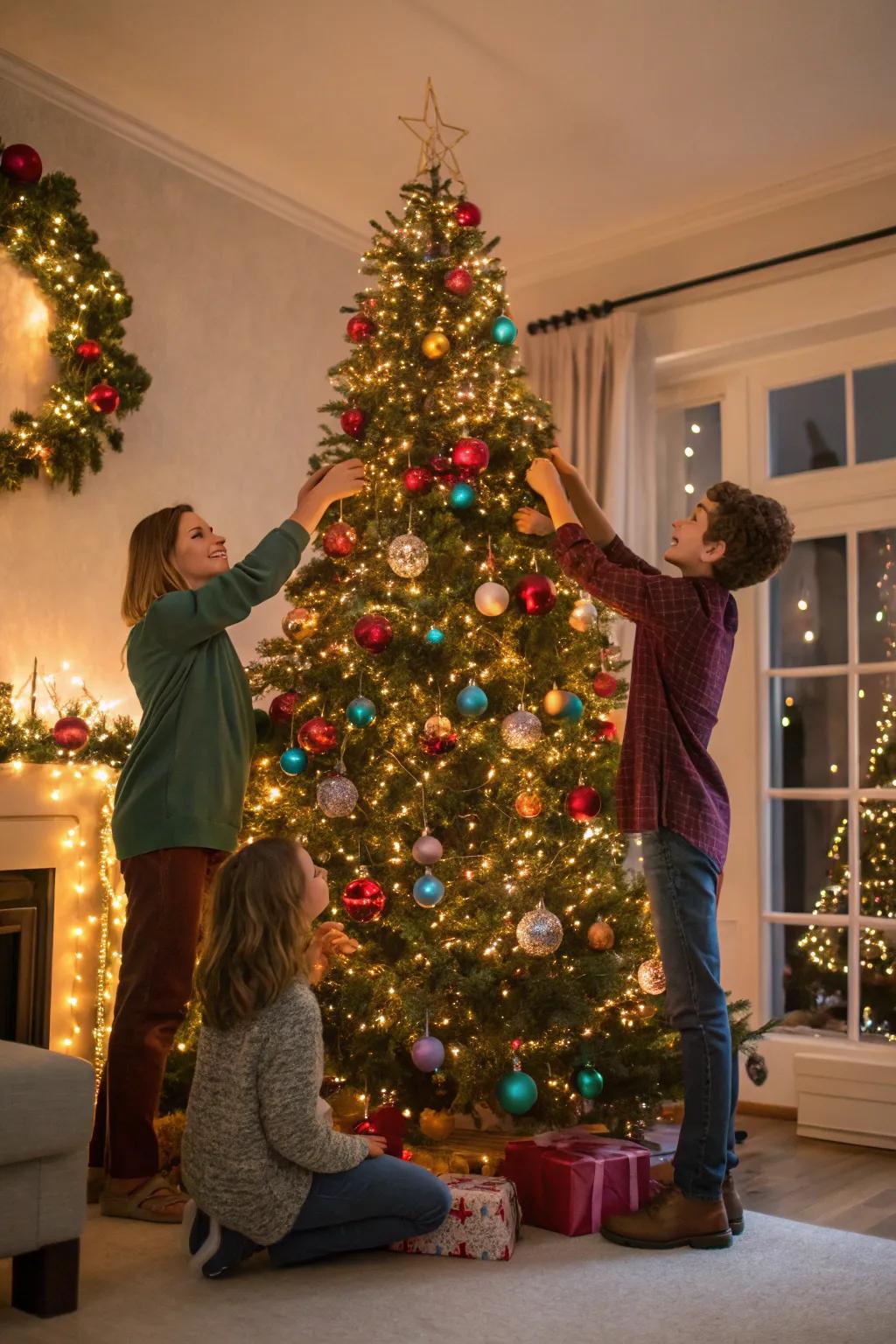 Make memories while decorating the Christmas tree.