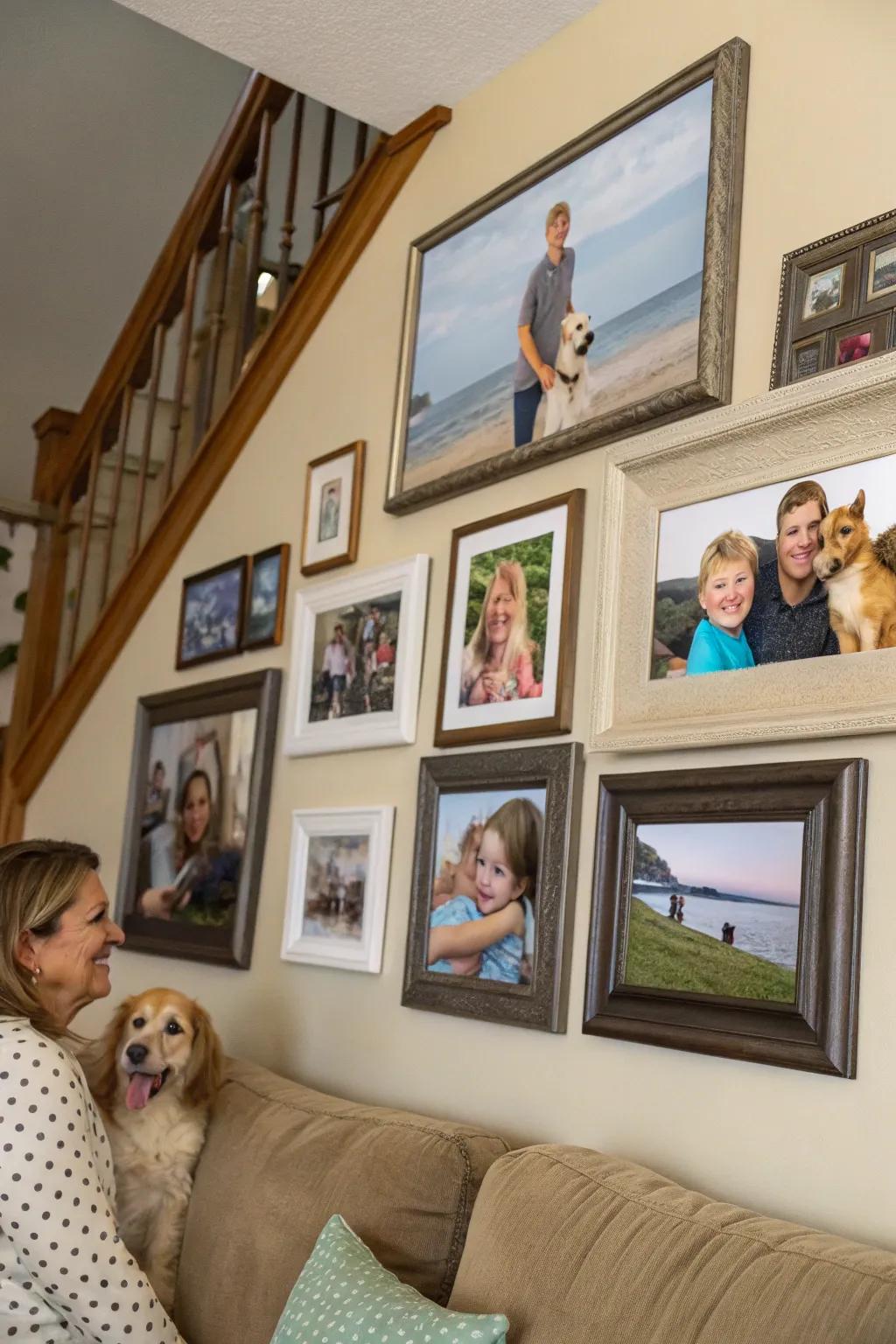 Incorporating animal portraits within a familial portrait wall