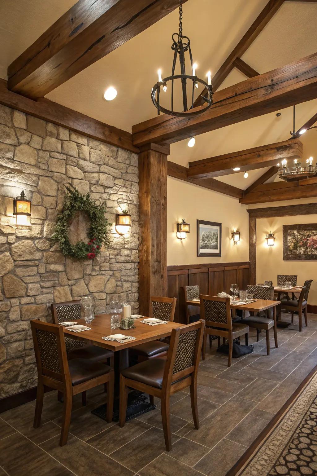 Revealed beams add authentic farmhouse charm.