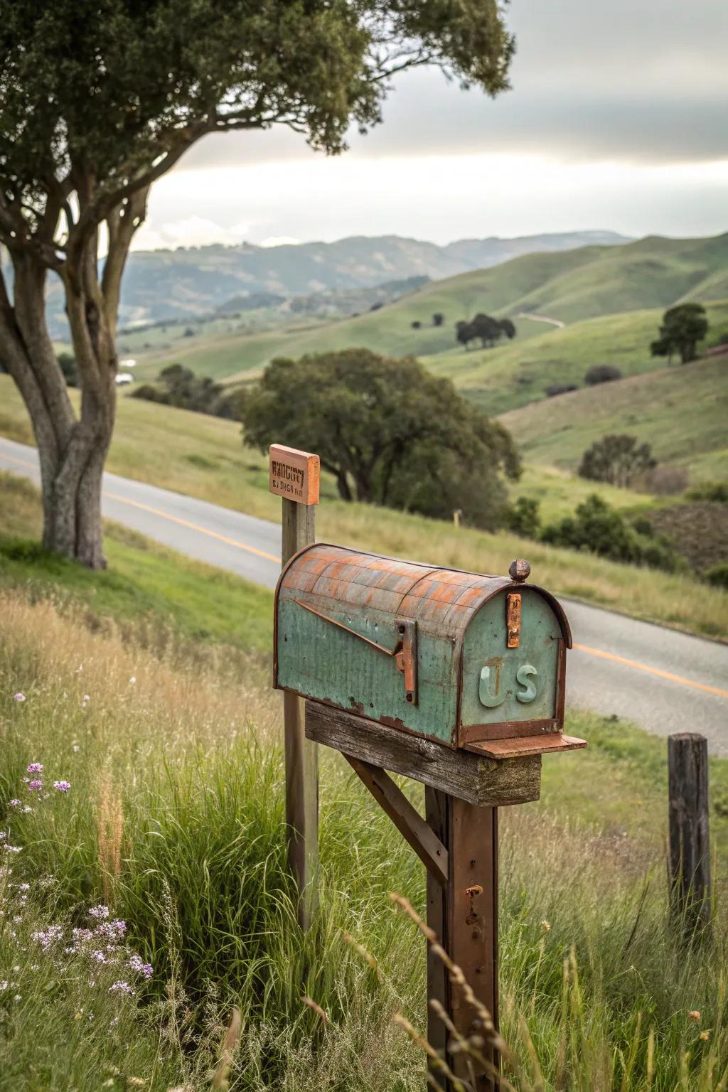 Copper accents add a warm, luxurious touch to this farmhouse mailbox.