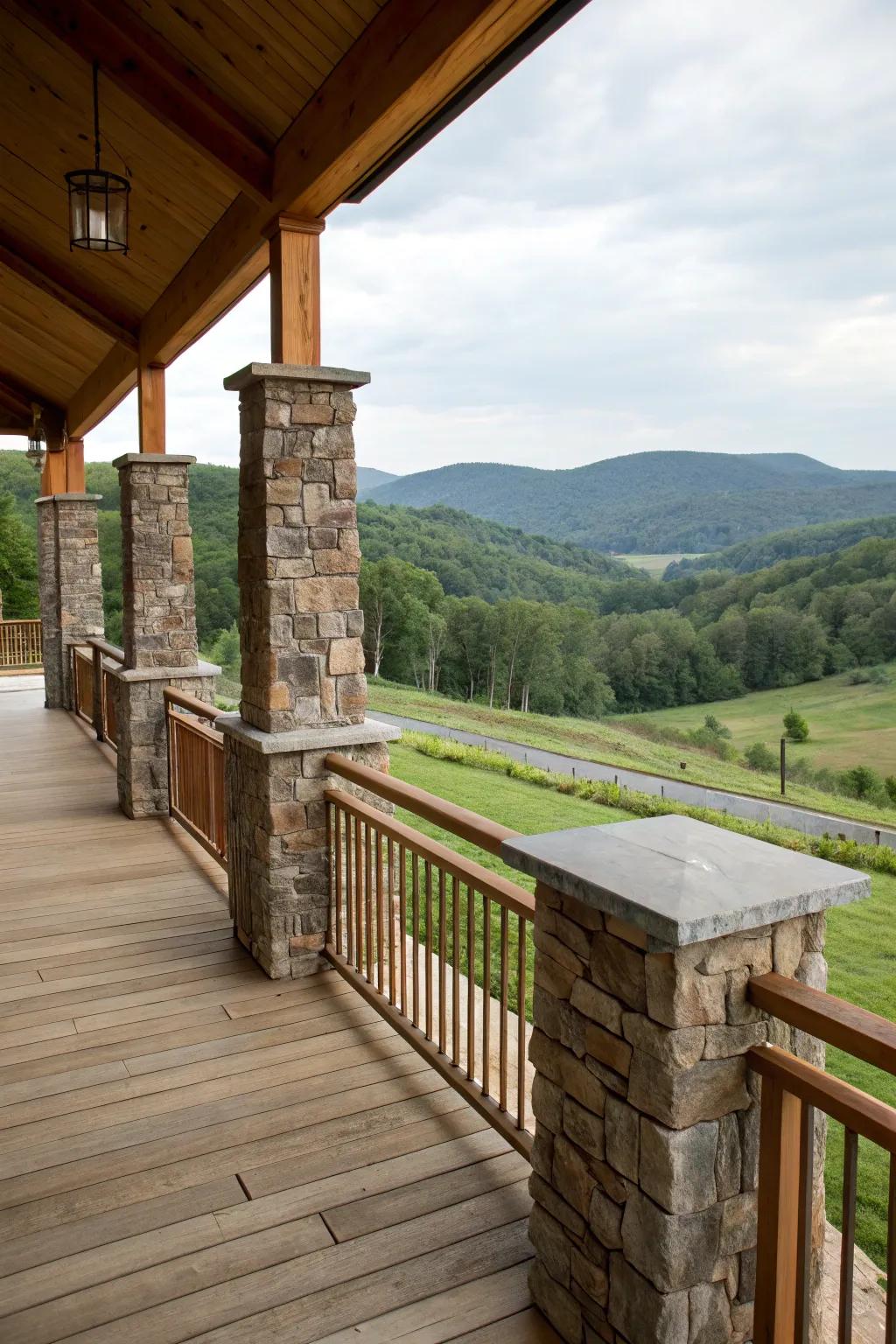 Sturdy elegance: Stone components in porch balustrade.