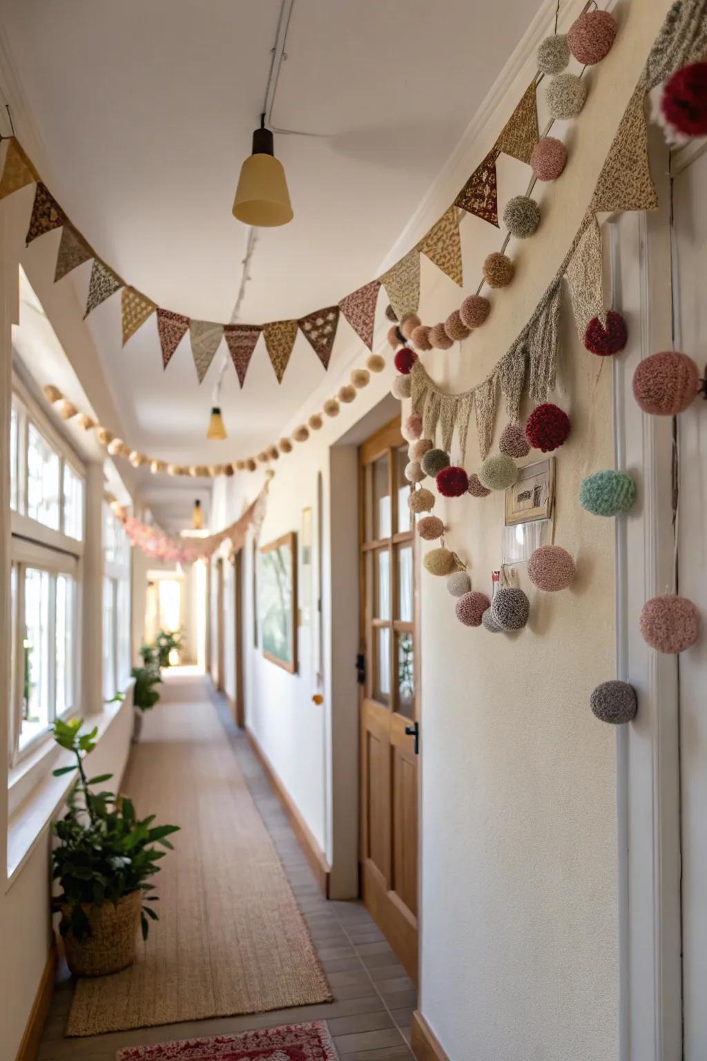 Eclectic felt garlands craft a dynamic and eye-catching entrance.