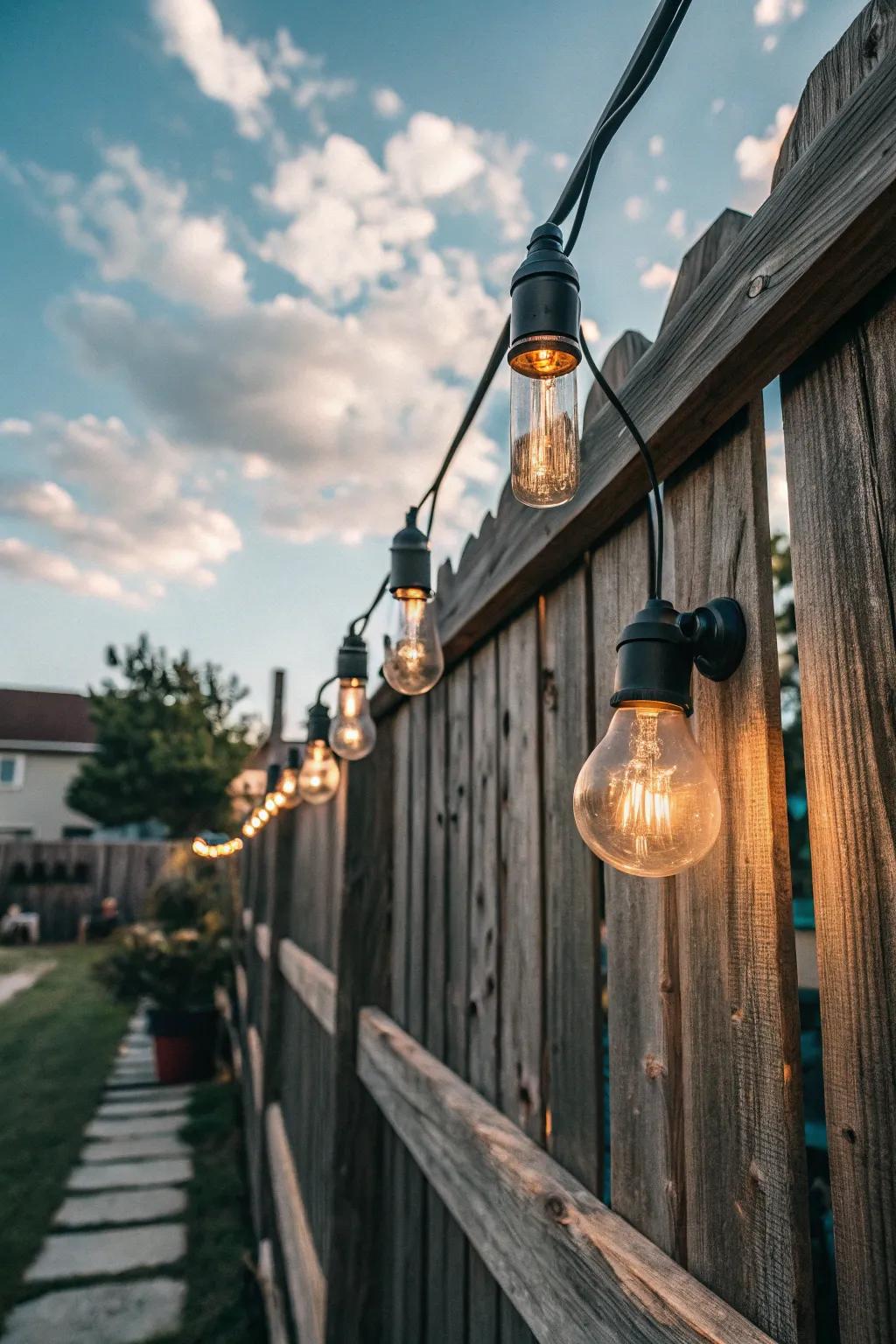 Vintage bulbs bring timeless elegance to your fence lighting.