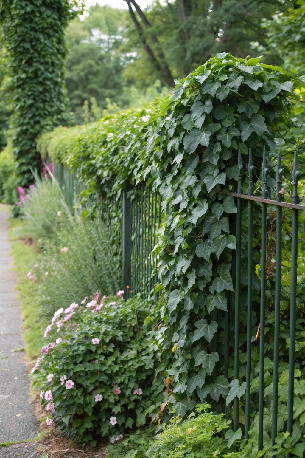 Ivy weaves a magical verdant tapestry over fences.