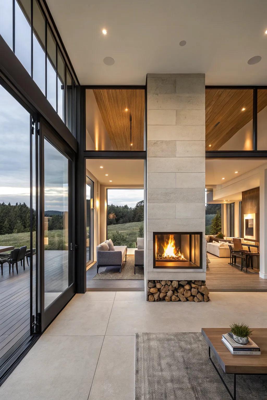 Enhance your home's flow with a double-sided fireplace.