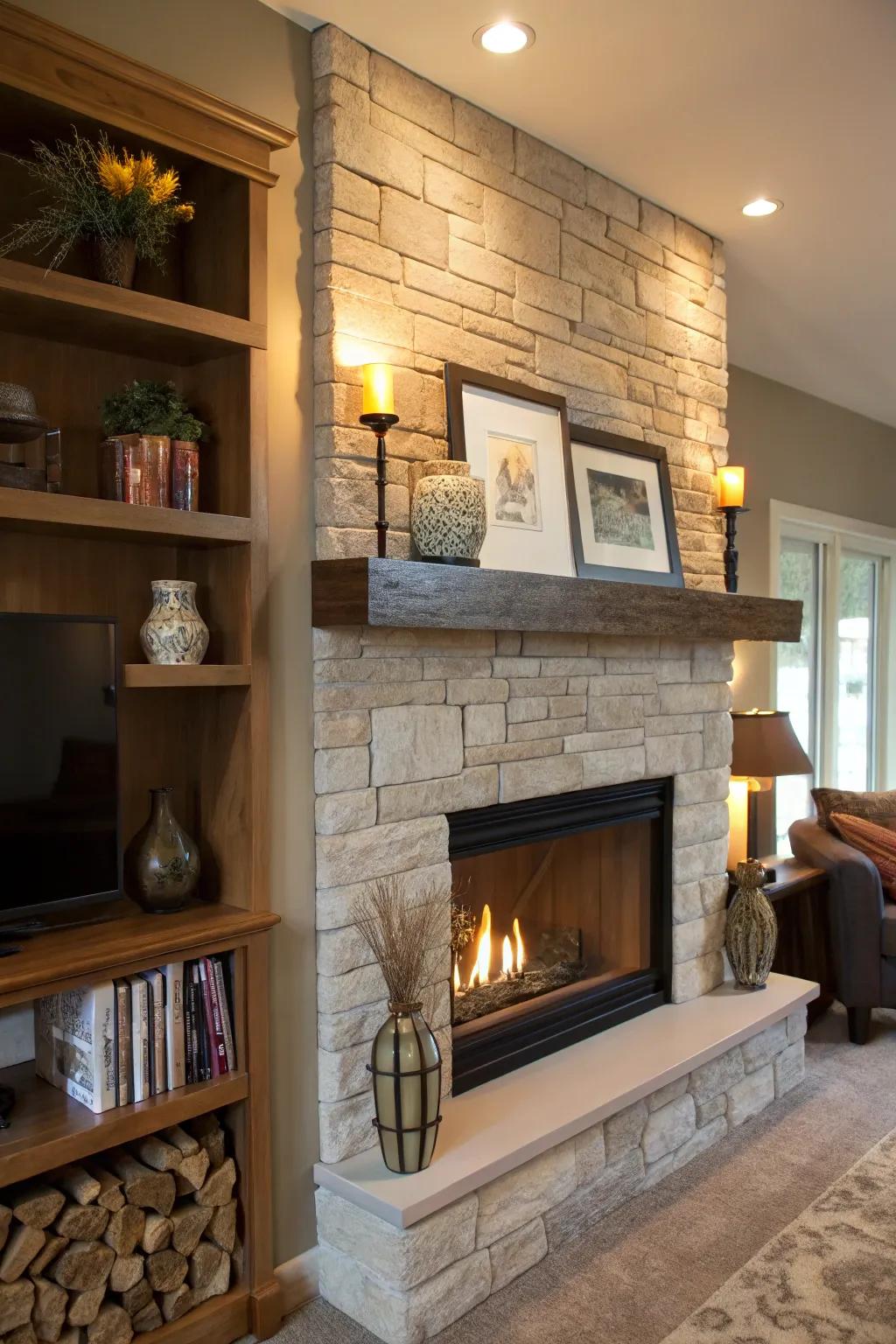 A floating shelf adds versatile display opportunities.