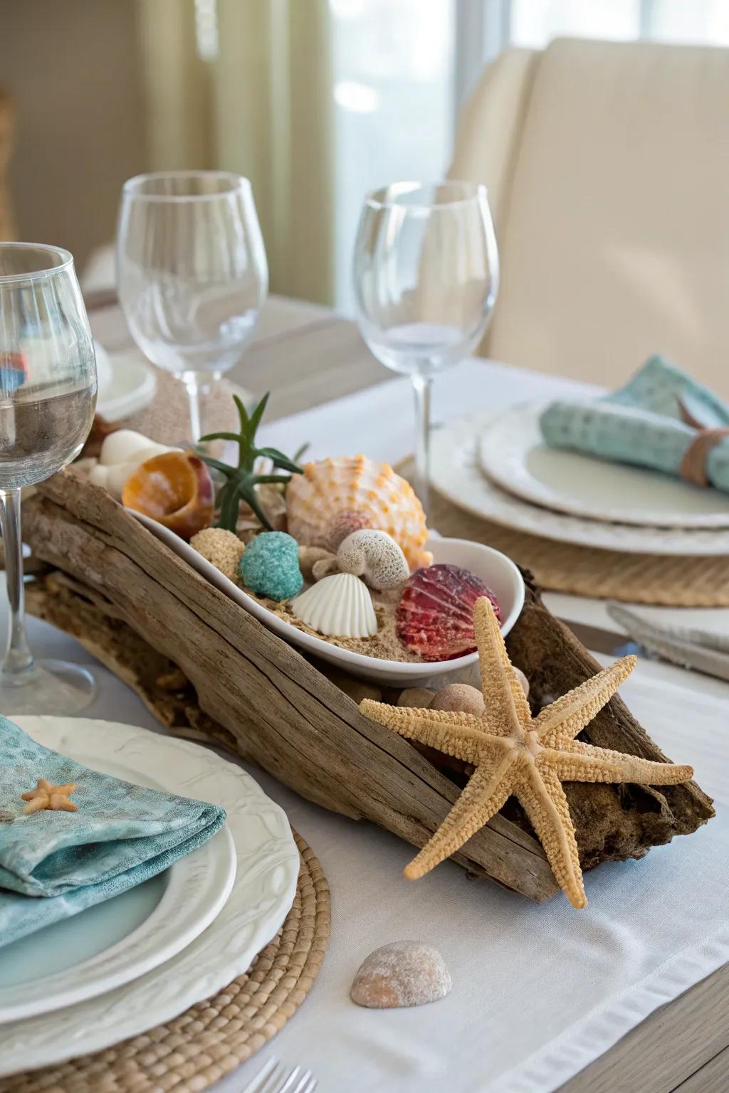 Marine centerpieces can inject the ocean to your table.