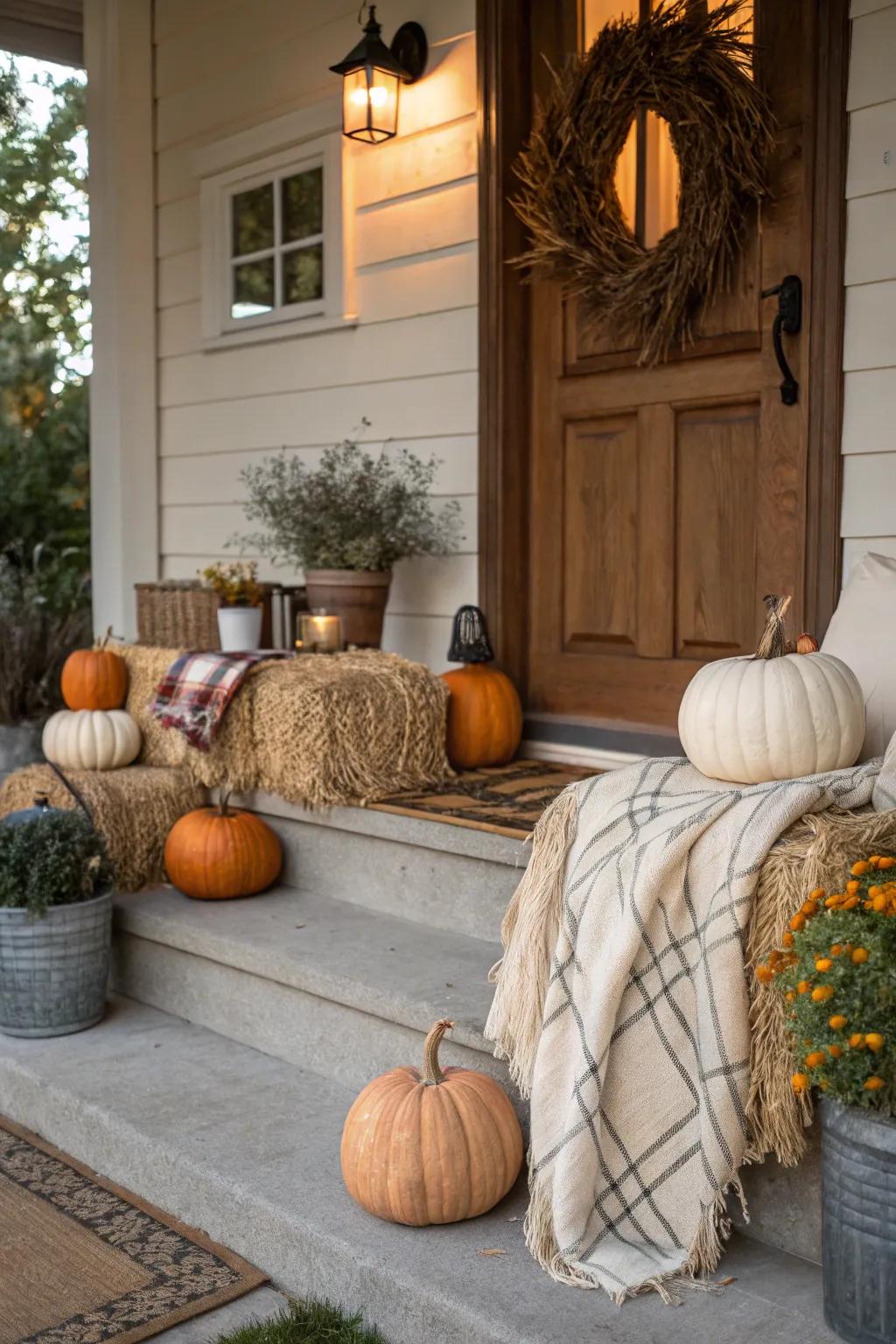 Layered compositions impart depth and warmth to gourd displays.