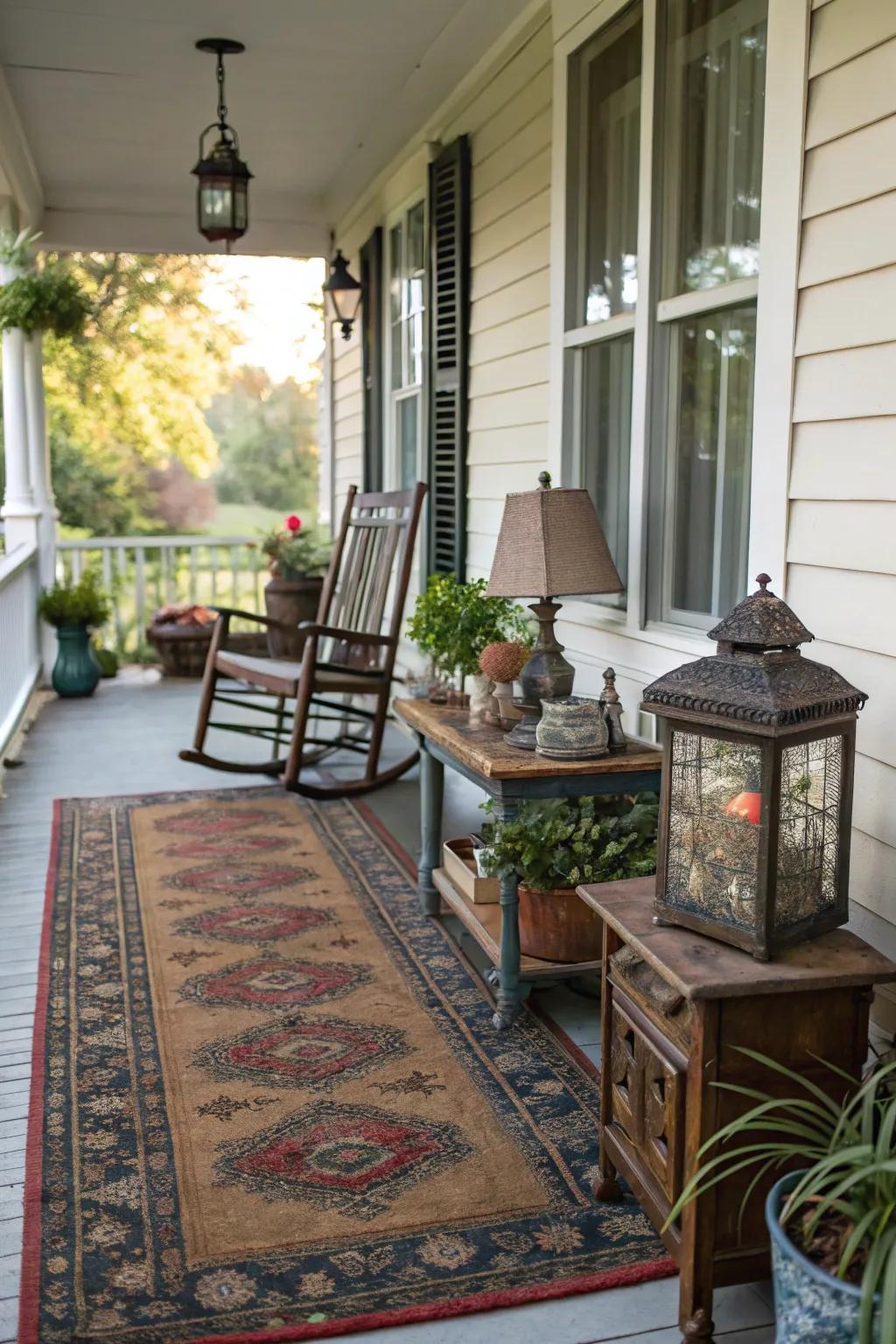Vintage floor coverings bring unique character to your porch.
