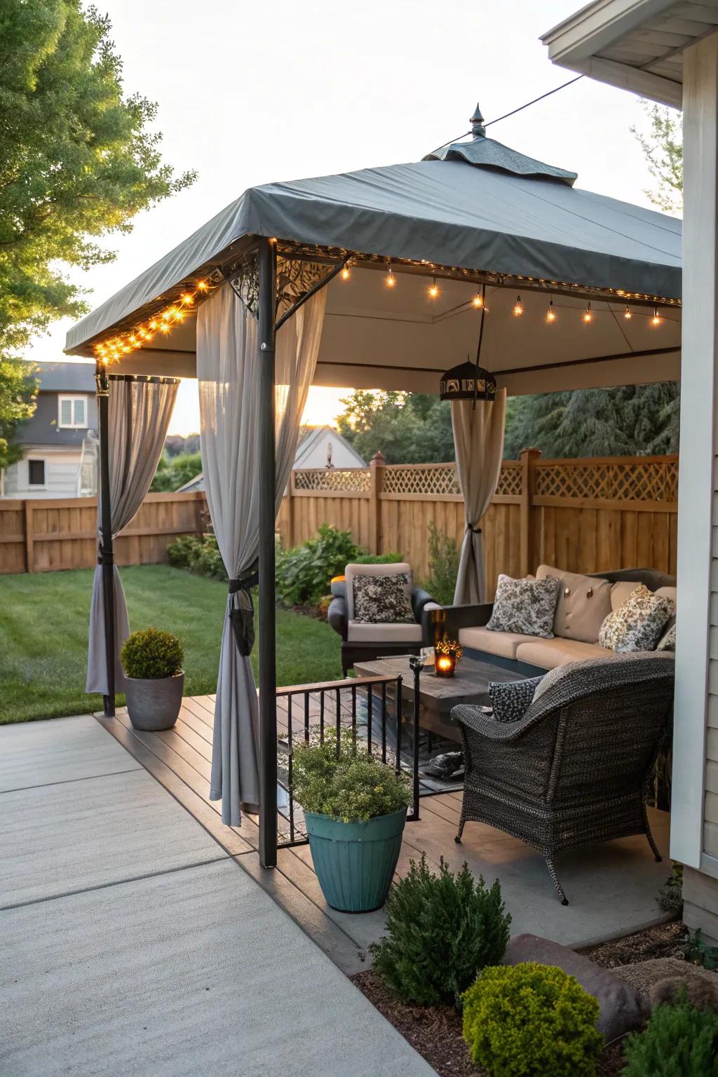 An instant canopy providing quick sun protection.