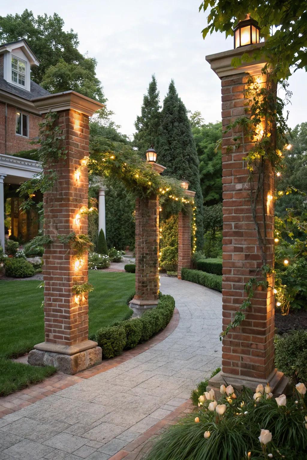 Brick pillars offer a majestic touch to doorways.