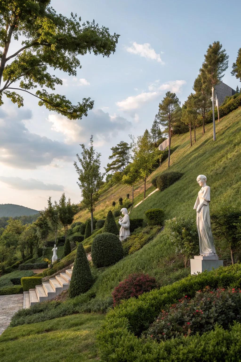 Artistic pieces and statues contribute a distinctive touch to your landscaping.
