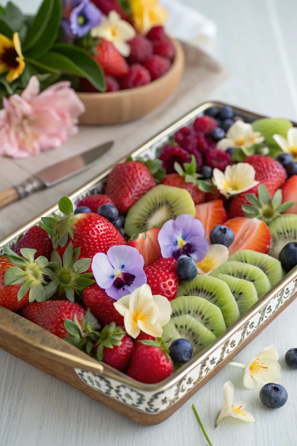 A garden soiree fruit presentation with natural elegance.