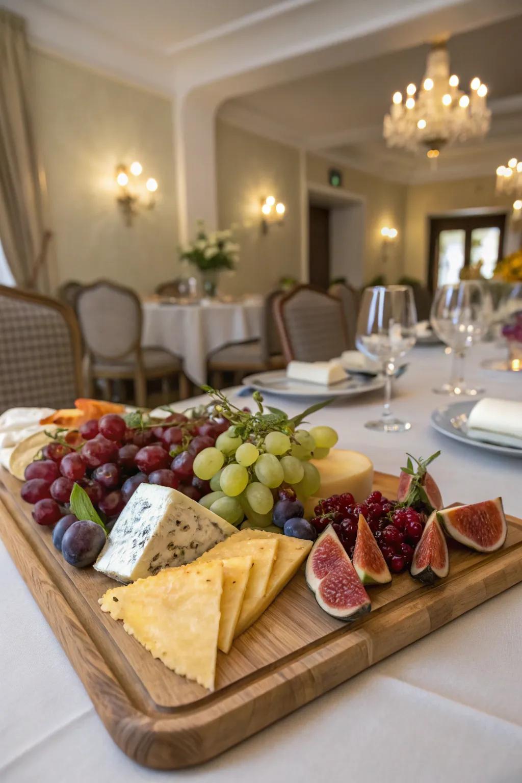 A sophisticated fruit and cheese board pairing.