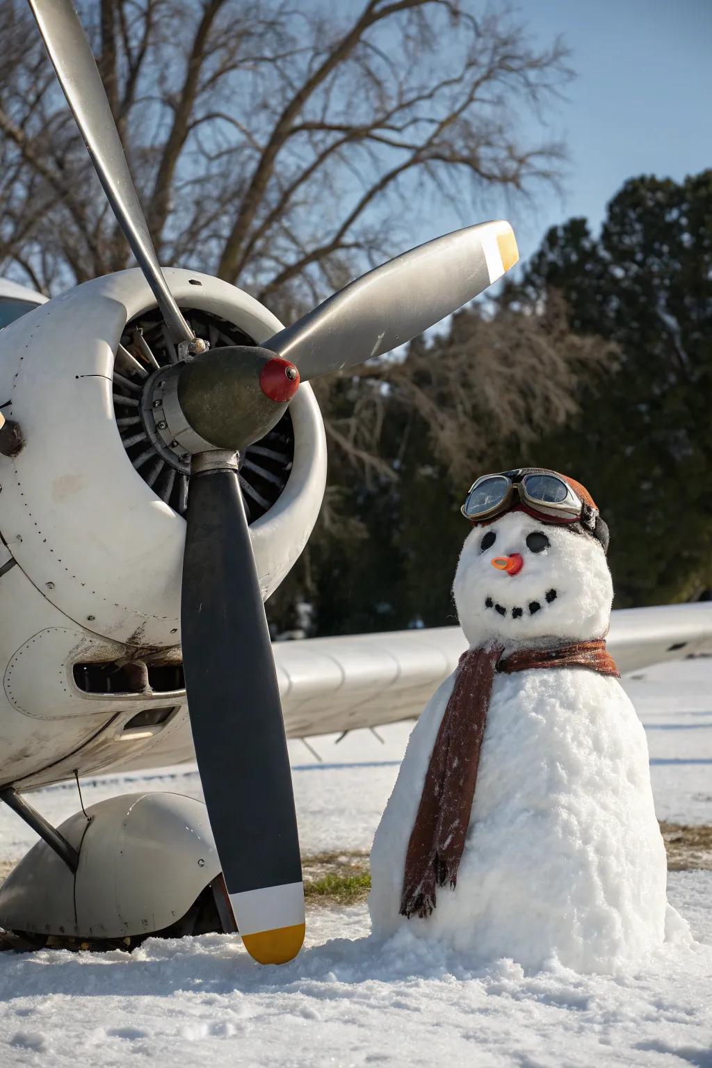 A snow figure prepared for a winter flight.