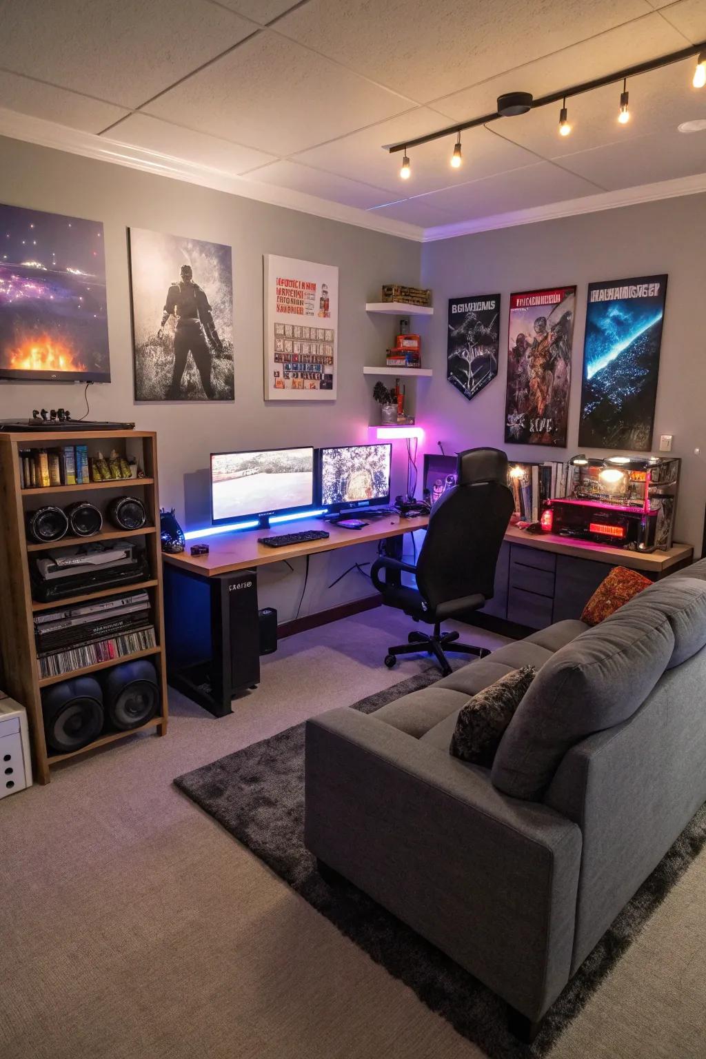 A multi-purpose space offers versatility for gaming and work.