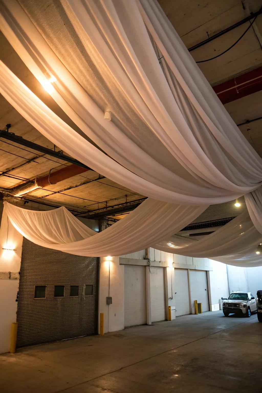 Textile-draped roofs introduce warmth and grain to your garage.