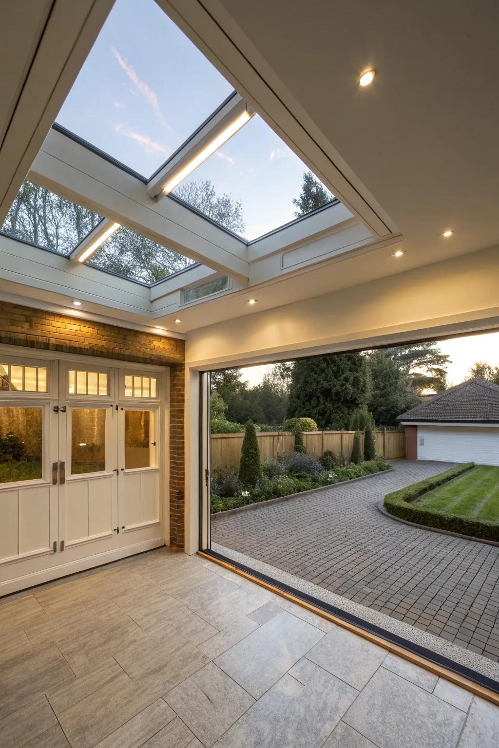 Skylights fill the space with natural light and warmth.