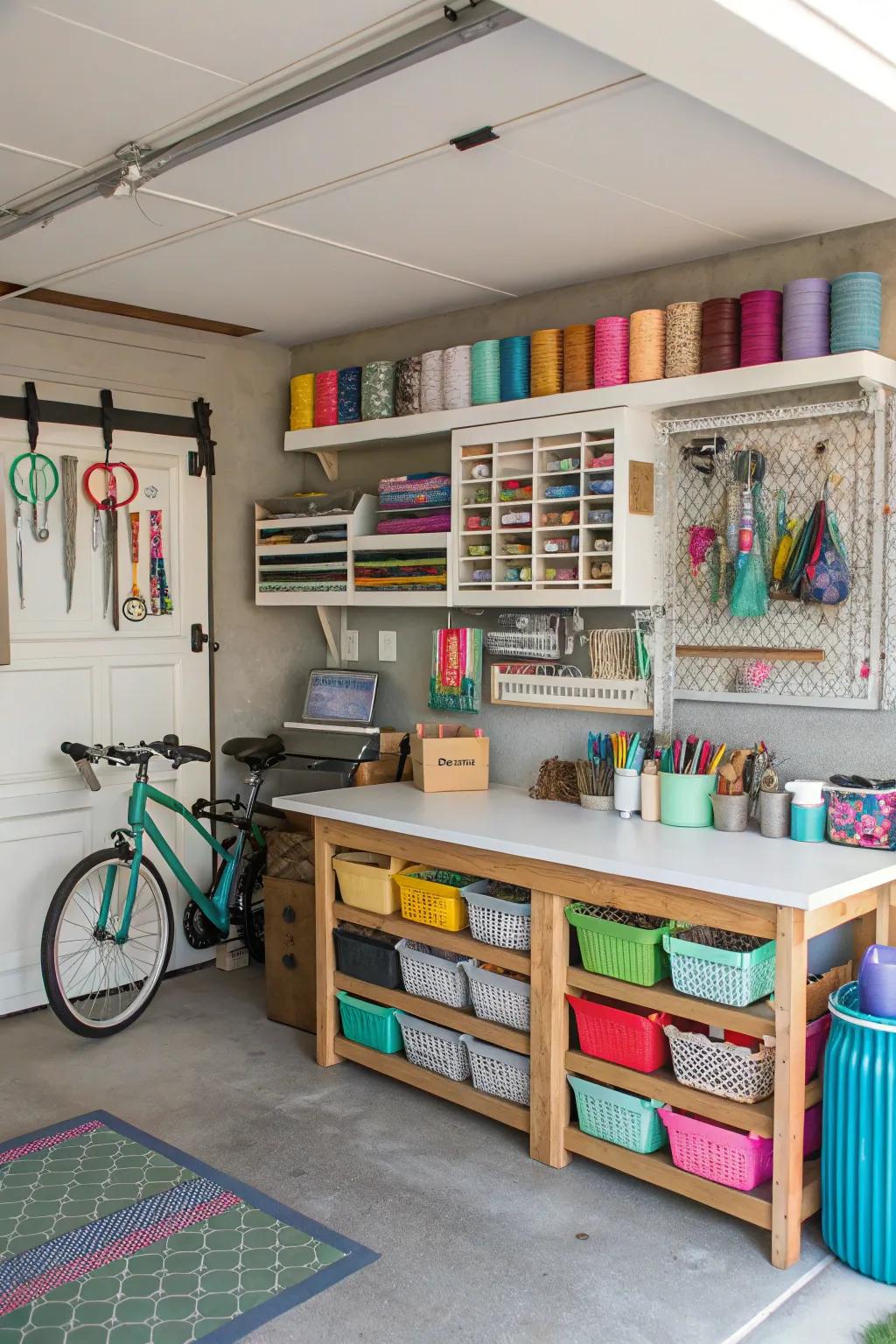 A hobby room creates a dedicated space for creativity and fun.