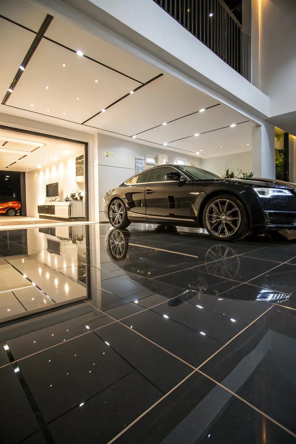 High-gloss coverings contribute luxury and sophistication to your garage.