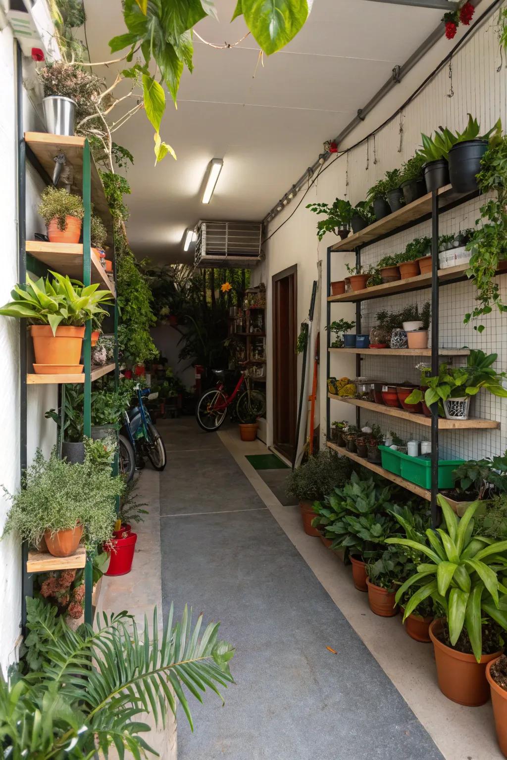 Greenery gives your garage life and energy.