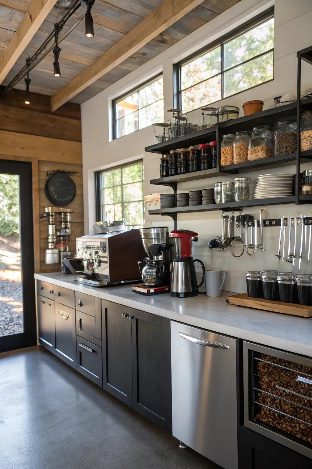 A dedicated coffee spot adds charm and convenience.