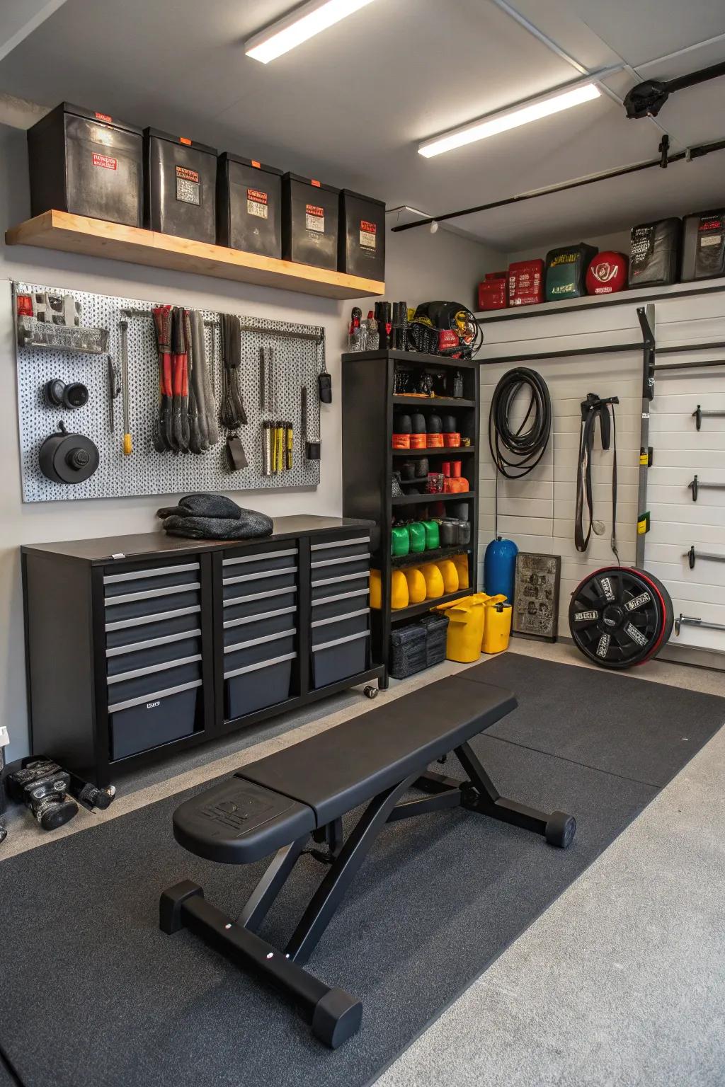 A personal gym setup inside your garage man cave.