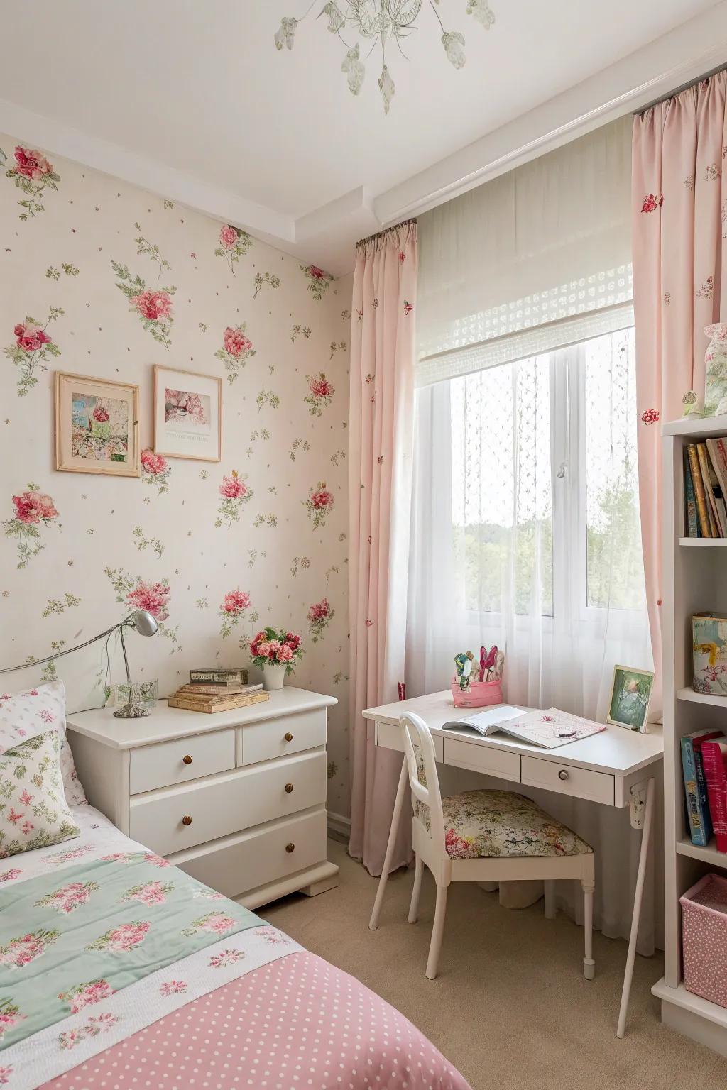 Blossom details introduce nature and freshness indoors.