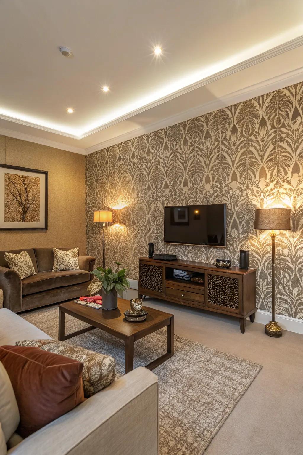 A feature wall distinguishes and elevates the room’s style.